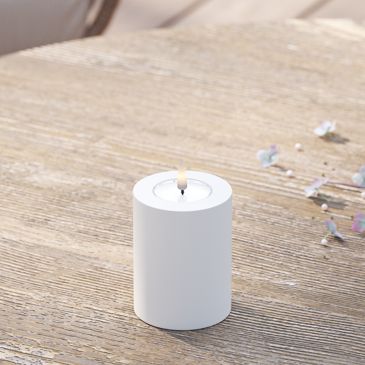 LED-Blockkerzen für den Außenbereich Ø 7,5 x 10 cm, Weiß