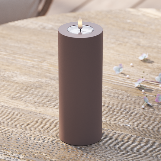 LED-Blockkerzen für den Außenbereich Ø 7,5 x 20 cm, Mokka