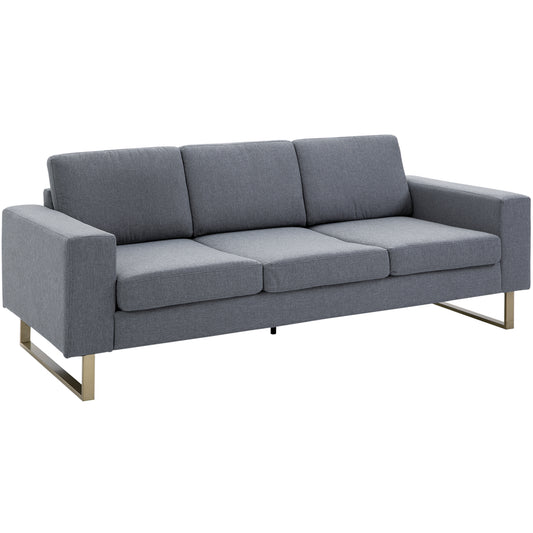 HOMCOM Polstersofa 3-Sitzer Sofa Stoffsofa Sitzmöbel Fernsehsessel Kissen Armlehne Leinen dunkelgrau 200 x 82 x 78 cm   Aosom