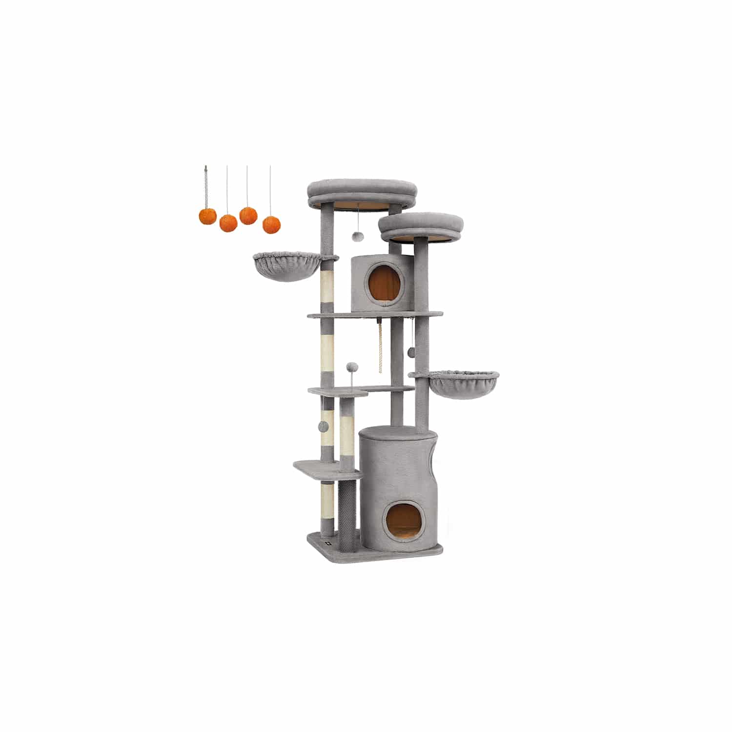 Kratzbaum groß 196 cm hoch mit großen Plattformen hellgrau