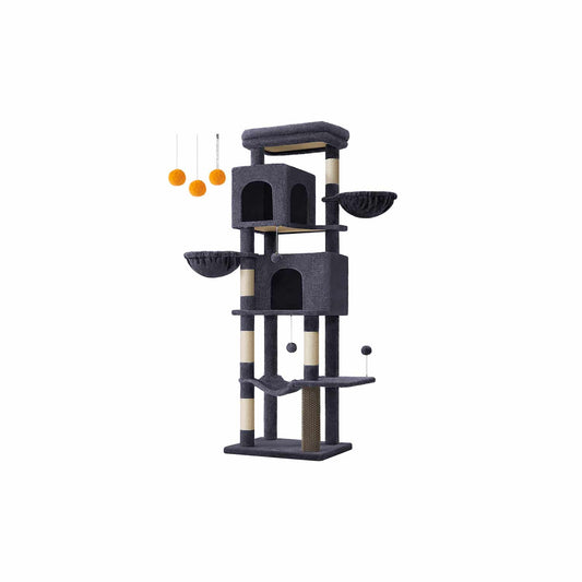 Kratzbaum 175 cm hoch XL mit 2 Höhlen dunkelgrau