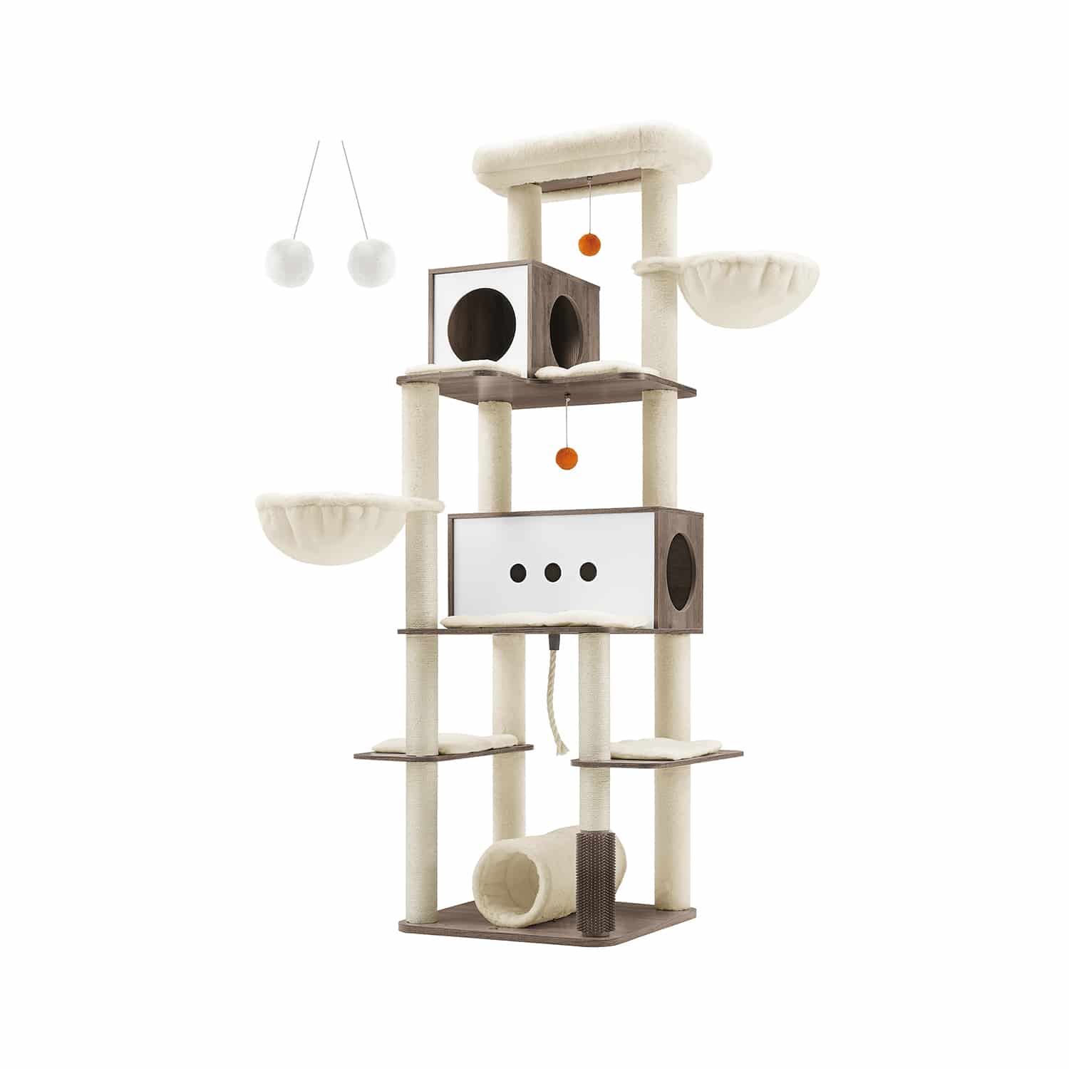 Kratzbaum mit 2 Höhlen und 2 Liegemulden greige