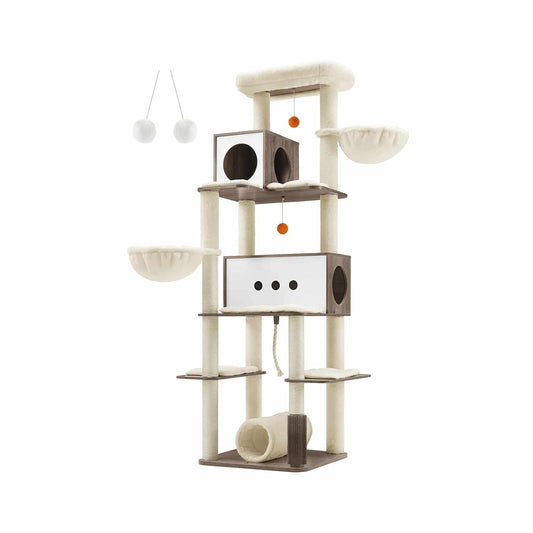 Kratzbaum mit 2 Höhlen und 2 Liegemulden greige