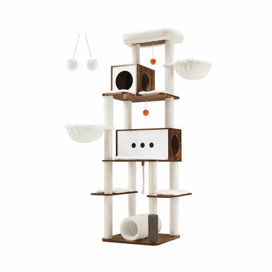 Kratzbaum mit 2 Höhlen und 2 Liegemulden vintagebraun