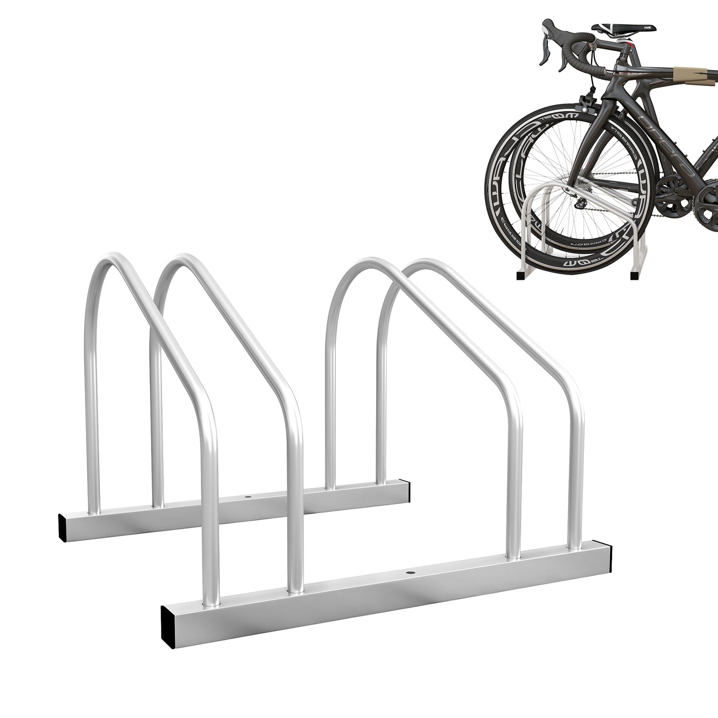 SPORTNOW Fahrradständer 2 Fahrräder Fahrradständer Reifenablage 61 mm Abmessung 50L x 34B x 27,5H cm Stahl silber   Aosom