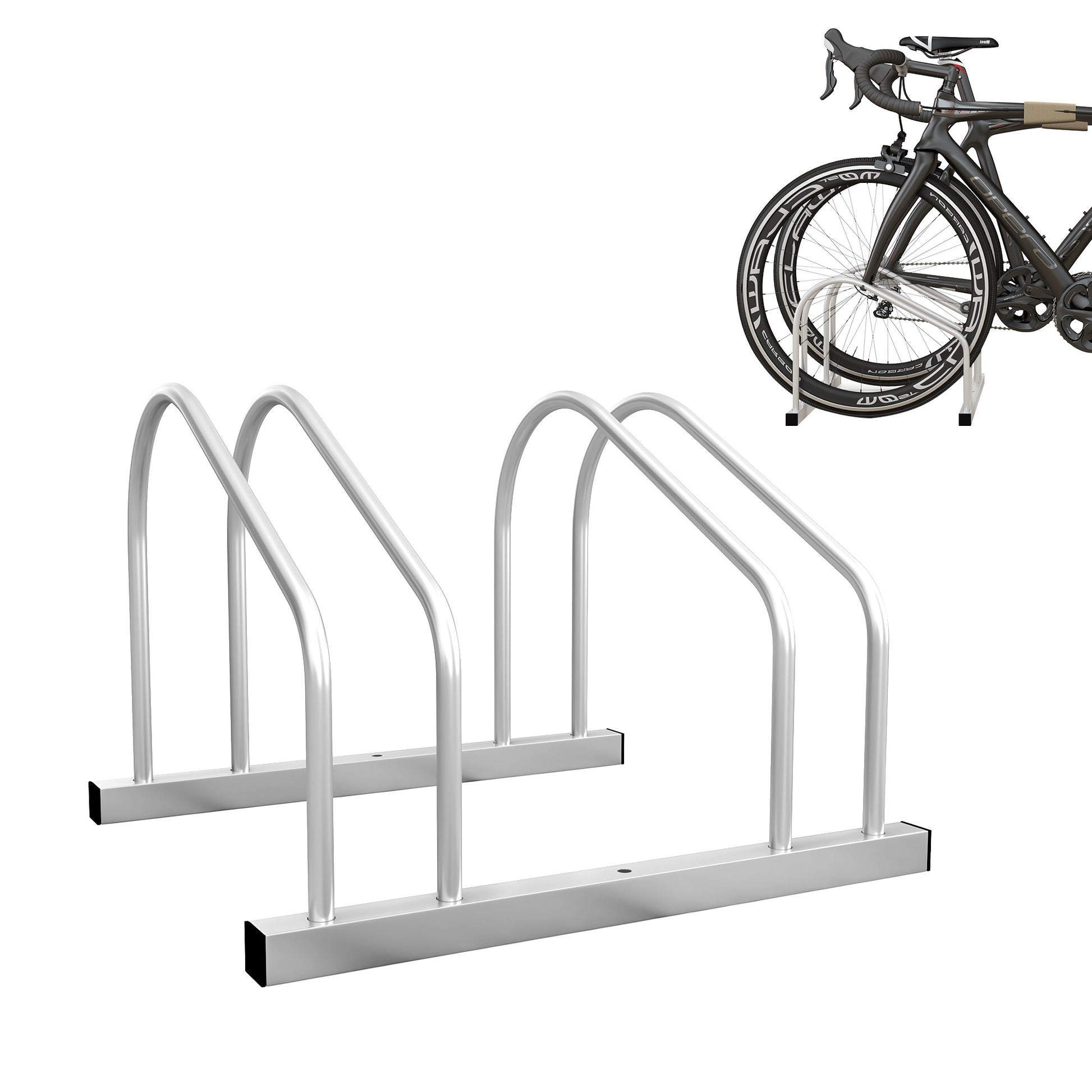 SPORTNOW Fahrradständer 2 Fahrräder Fahrradständer Reifenablage 61 mm Abmessung 50L x 34B x 27,5H cm Stahl silber   Aosom