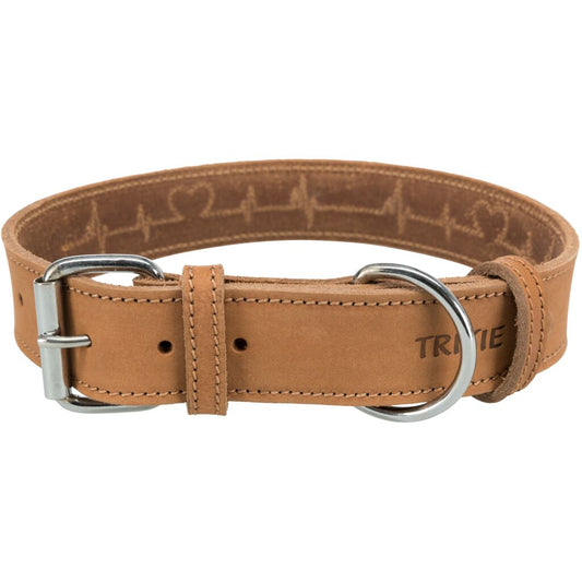 Rustic Fettleder-Halsband Heartbeat, braun