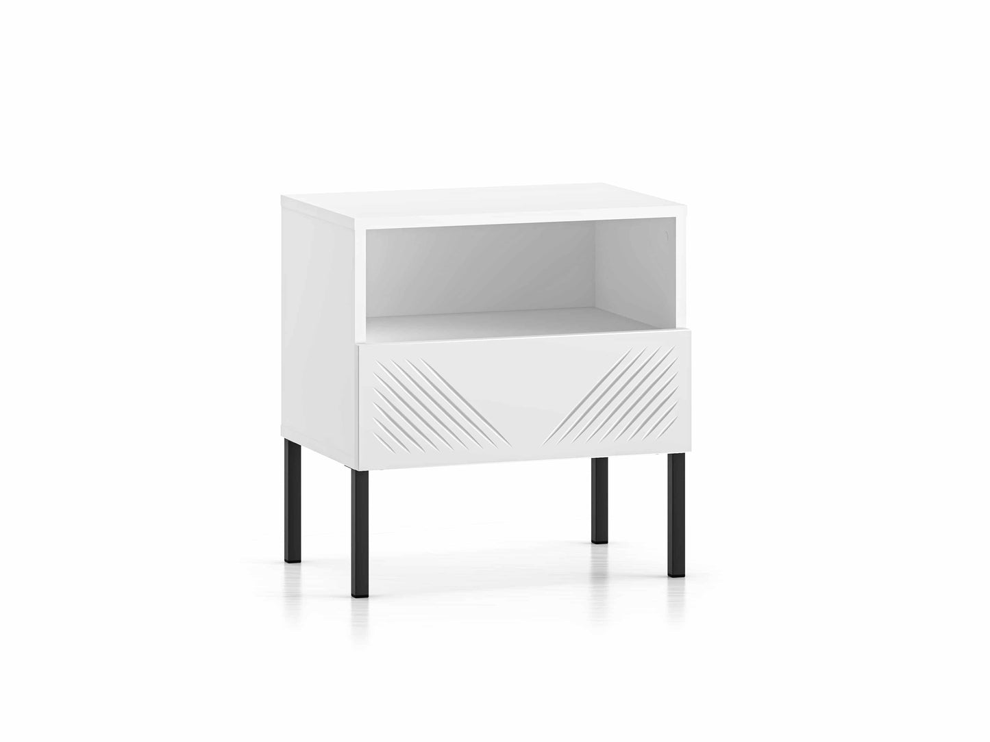 Clearing 05 weißer Nachttisch/Beistelltisch mit schwarzen Füßen
