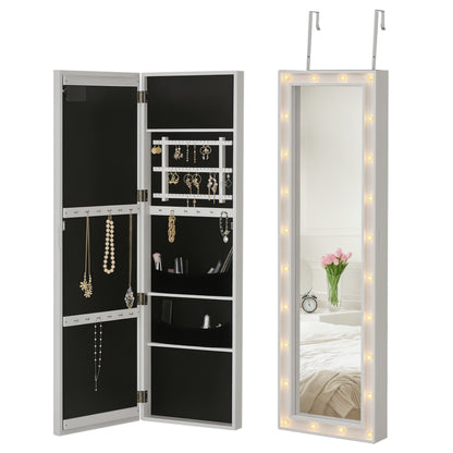 HOMCOM Spiegelschrank LED Schmuckschrank Aufhängbarer Türmontage MDF Weiß 36,6 x 8 x 120 cm   Aosom