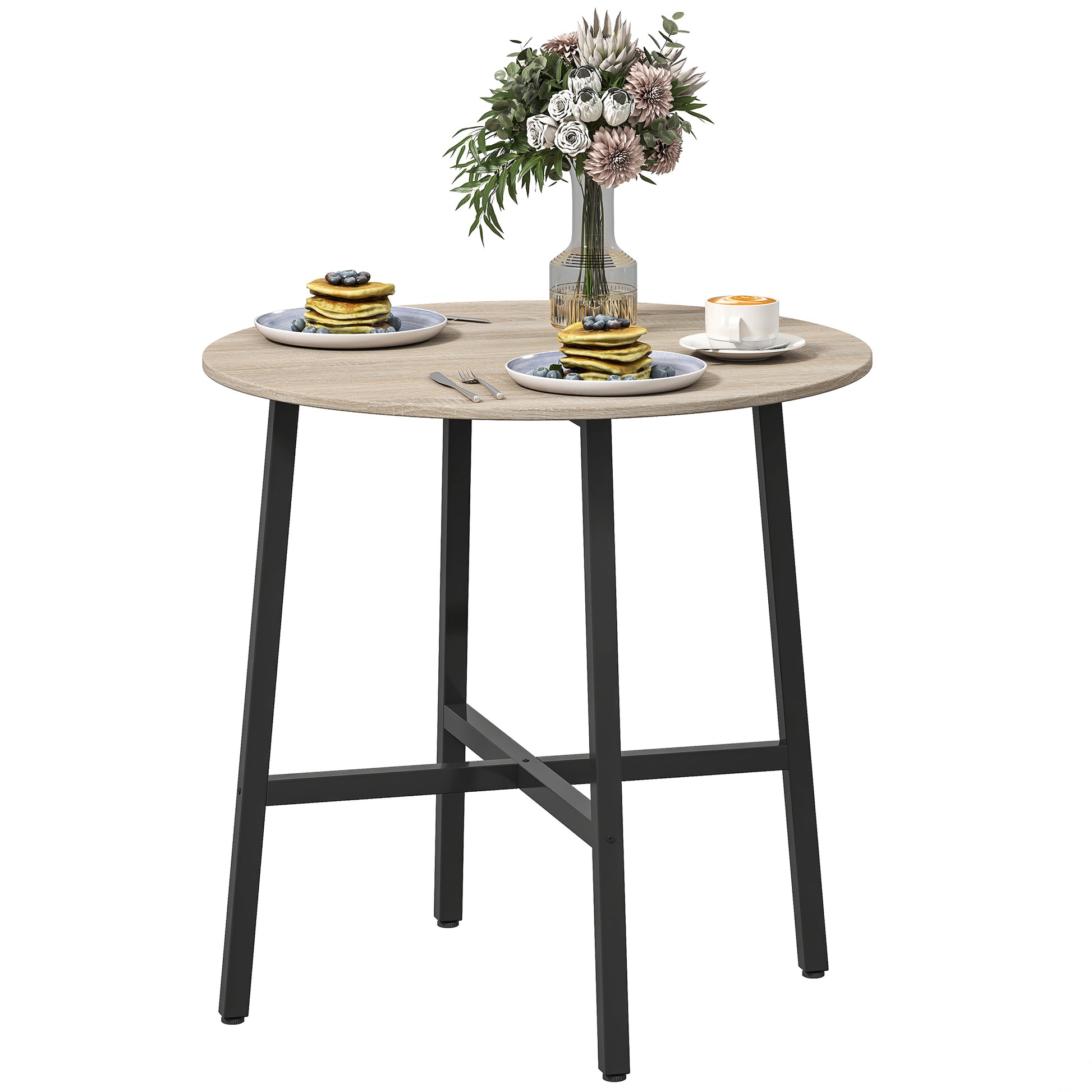 HOMCOM Runder Esstisch 80 cm für 2 Personen, Küchentisch im Industriestil mit Holzoptikplatte und gekreuztem Stahlgestell, Naturholz   Aosom