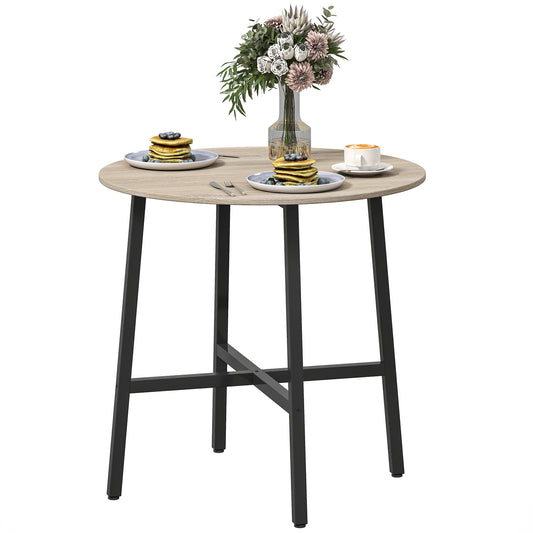 HOMCOM Runder Esstisch 80 cm für 2 Personen, Küchentisch im Industriestil mit Holzoptikplatte und gekreuztem Stahlgestell, Naturholz   Aosom