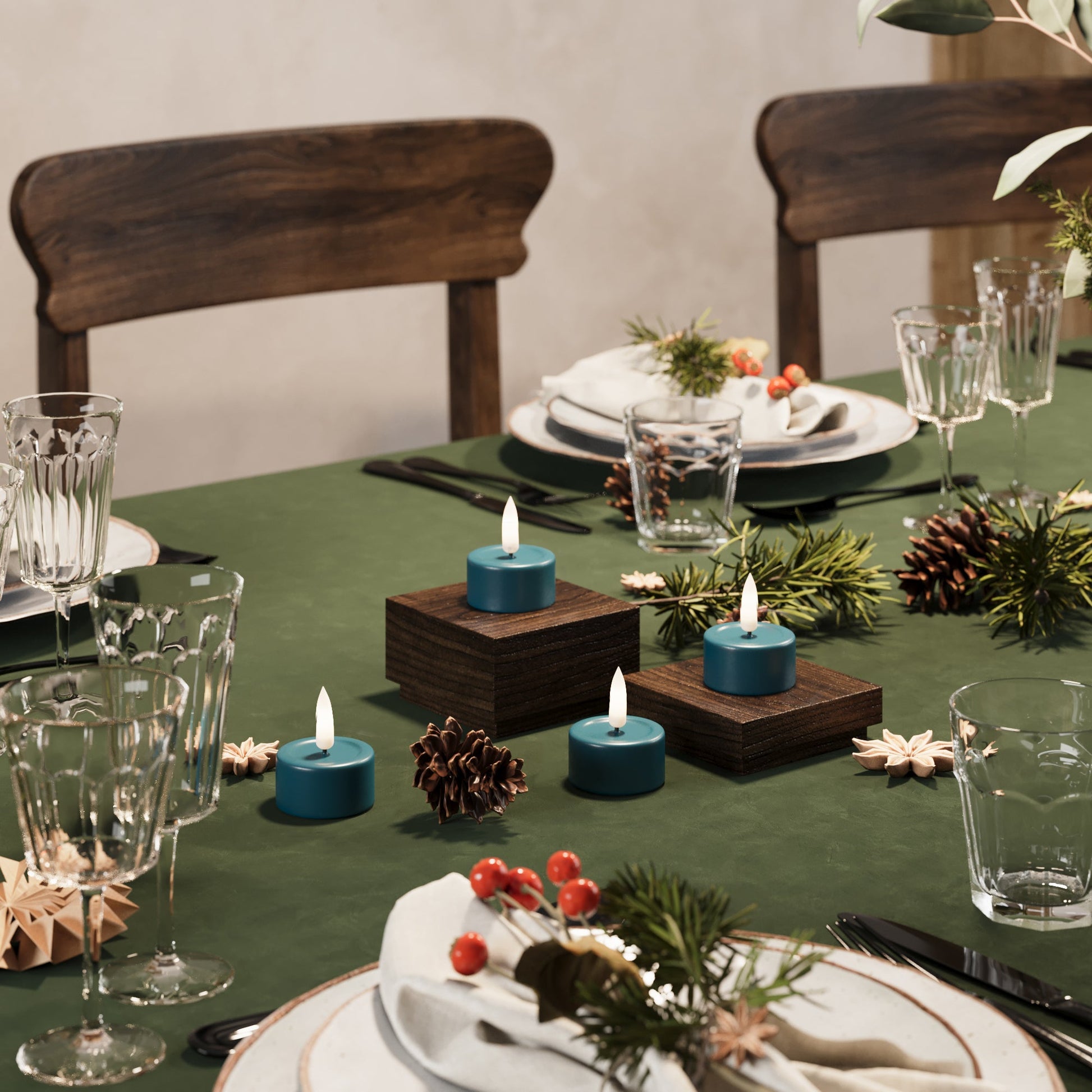 LED-Teelichter Petrol – 4 Stück