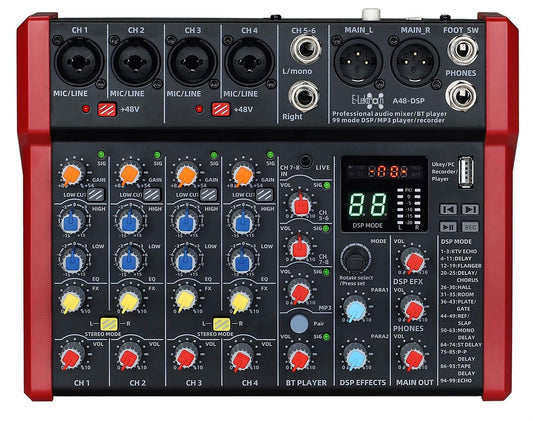 EL172635 E-Lektron A48-DSP Live Mischpult 4-Kanal + Stereo AUX/BT USB-Interface