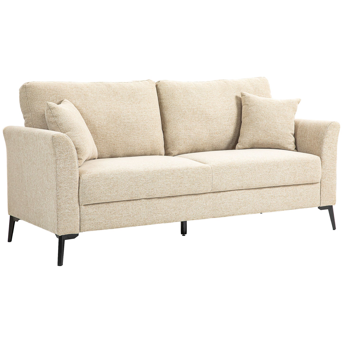HOMCOM 2 Sitzer Sofa, Couch mit Leinenoptik, Metallbeine, Polstersofa, Gepolsterter Doppelsofa für Wohnzimmer, Schlafzimmer, 179 x 80 x 89 cm, Beige   Aosom