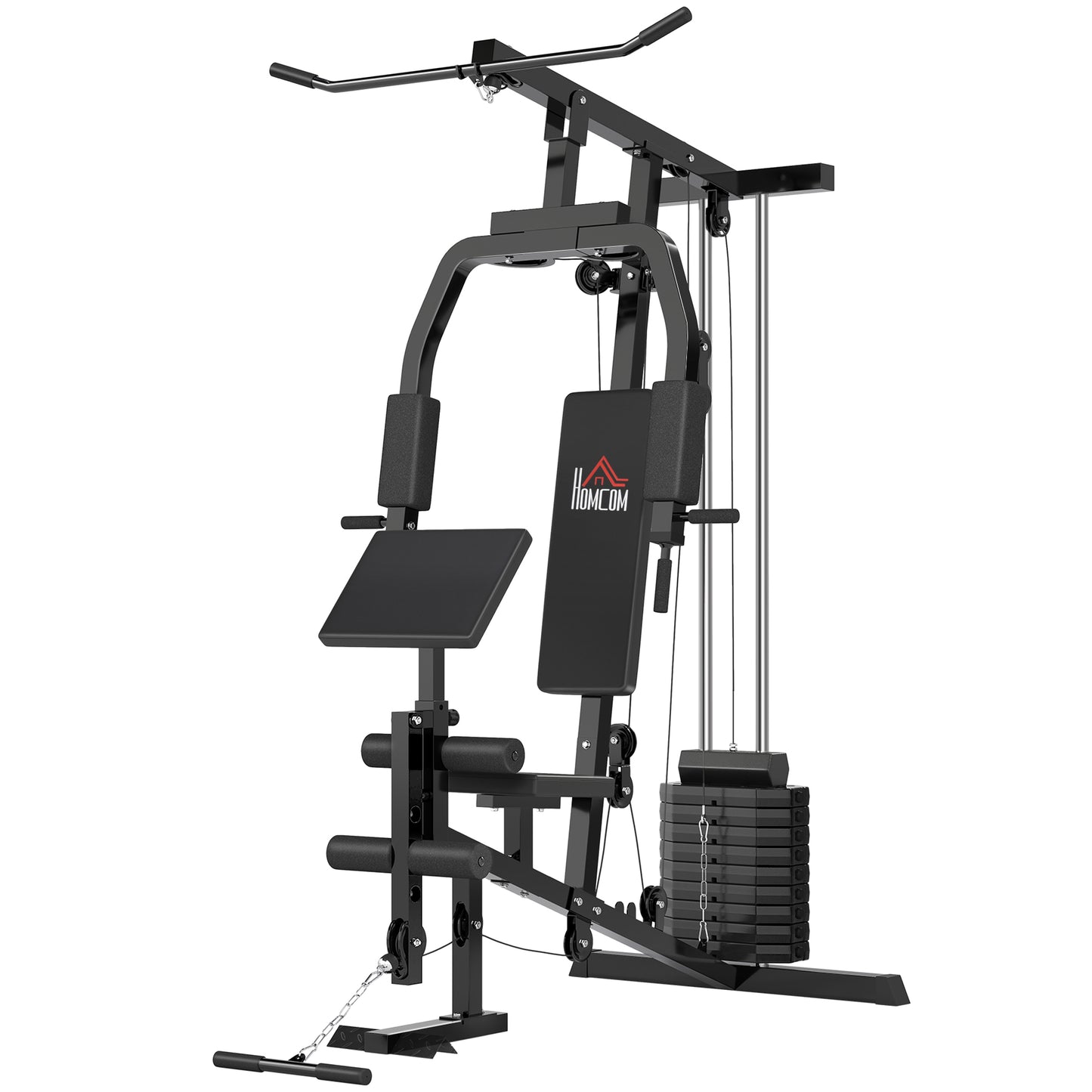 HOMCOM Gym Kraftstation, Fitnessgerät, Fitnessstation, Fitnesscenter mit Gewichten, Rollenpolsterung, Kunstleder, Schwarz, 148 x 108 x 207 cm  Aosom