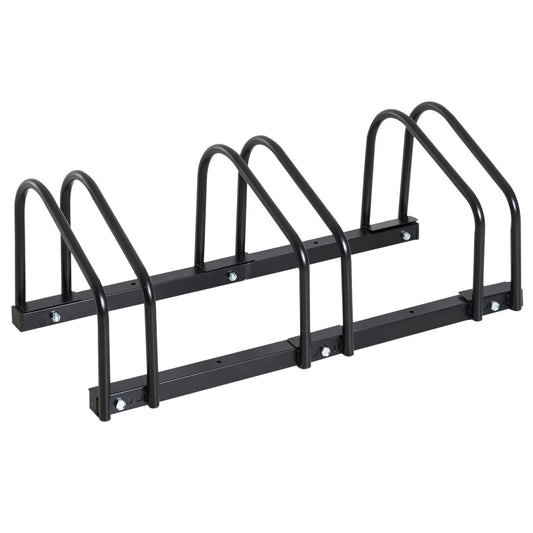 HOMCOM Fahrradständer für 3 Fahrräder, Fahrradablage, Fahrradregal, Fahrradträger für Reifenbreite 65 mm, Abmessungen 76L x 33B x 27H cm, Stahl schwarz   Aosom