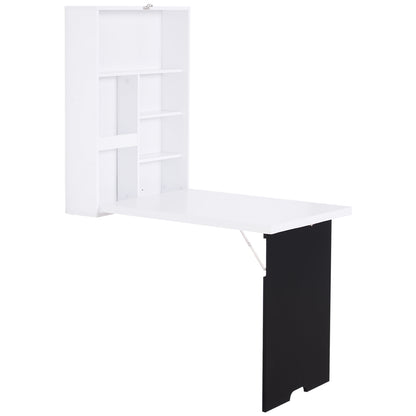 HOMCOM Wandtisch Wandklapptisch Klappschreibtisch mit Tafel Klappbarer Computertisch Esstisch MDF Schwarz+Weiß 60 x 94,5 x 147 cm   Aosom