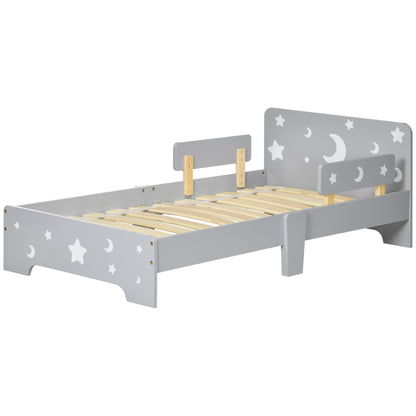 ZONEKIZ Kinderbett, Bodenbett für Kinder von 3 bis 6 Jahren, 143 x 76 cm, Design mit Sternen und Mond, Lattenrost inklusive, für ein Kinderzimmer, Grau   Aosom