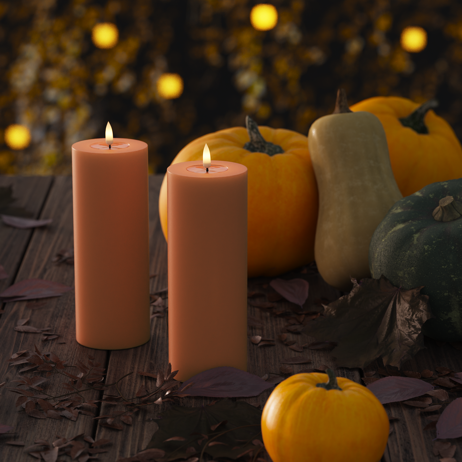 LED-Blockkerzen Ø 7,5 x 20 cm Orange – 2 Stück
