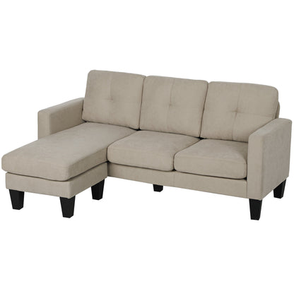 HOMCOM Ecksofa 3-Sitzer Chaiselongue wahlweise links oder rechts, Wohnzimmer, großer Komfort, gepolsterte Rückenlehne, beige   Aosom