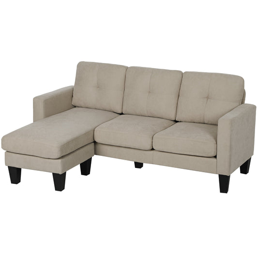 HOMCOM Ecksofa 3-Sitzer Chaiselongue wahlweise links oder rechts, Wohnzimmer, großer Komfort, gepolsterte Rückenlehne, beige   Aosom
