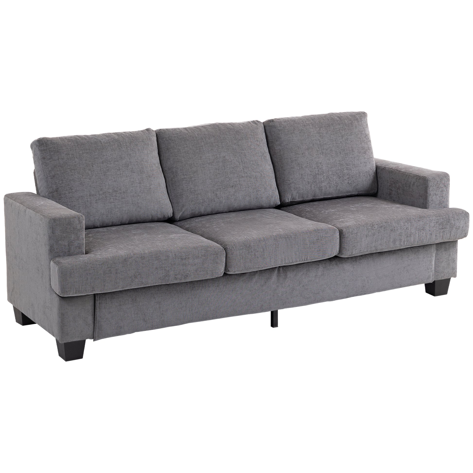 HOMCOM 3-Sitzer Sofa, Couch mit Armlehnen, Loungesofa mit Chenille-Optik, Stahlbeinen, Gepolstert Polstersofa für Wohnzimmer, Schlafzimmer 213 x 82 x 90 cm, Grau   Aosom