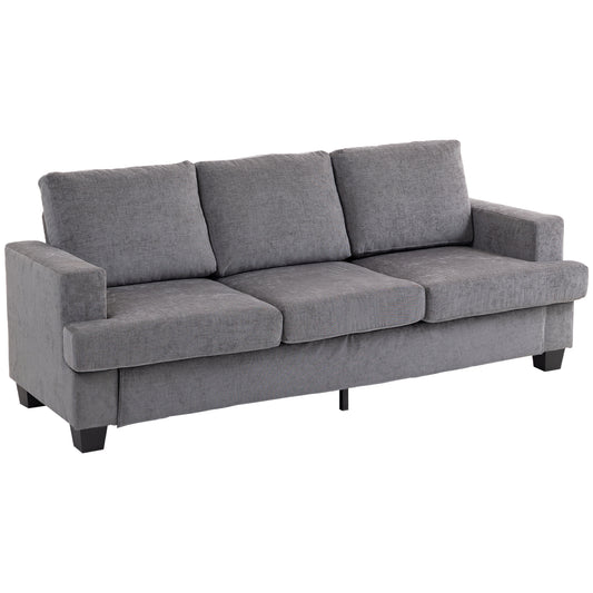 HOMCOM 3-Sitzer Sofa, Couch mit Armlehnen, Loungesofa mit Chenille-Optik, Stahlbeinen, Gepolstert Polstersofa für Wohnzimmer, Schlafzimmer 213 x 82 x 90 cm, Grau   Aosom