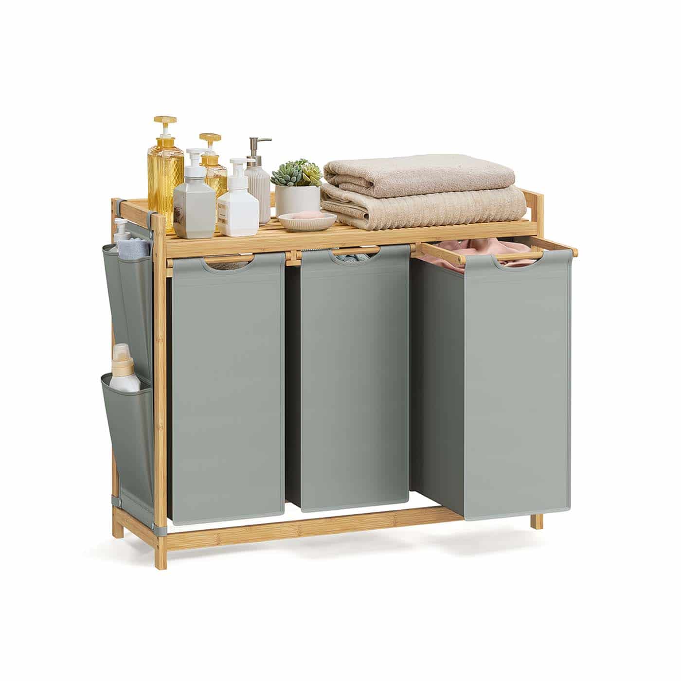 Wäschekorb 3 Fächer 3 x 50 L 94 x 33 x 78 cm taubengrau