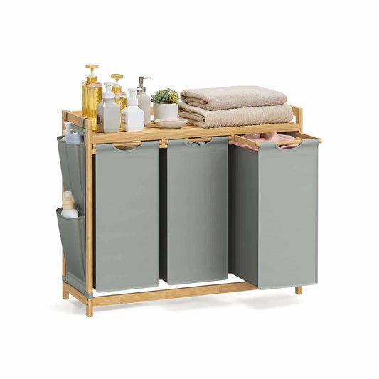 Wäschekorb 3 Fächer 3 x 50 L 94 x 33 x 78 cm taubengrau