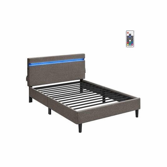 Doppelbett aus Metall 140 x 200 cm  LED-Beleuchtung dunkelgrau