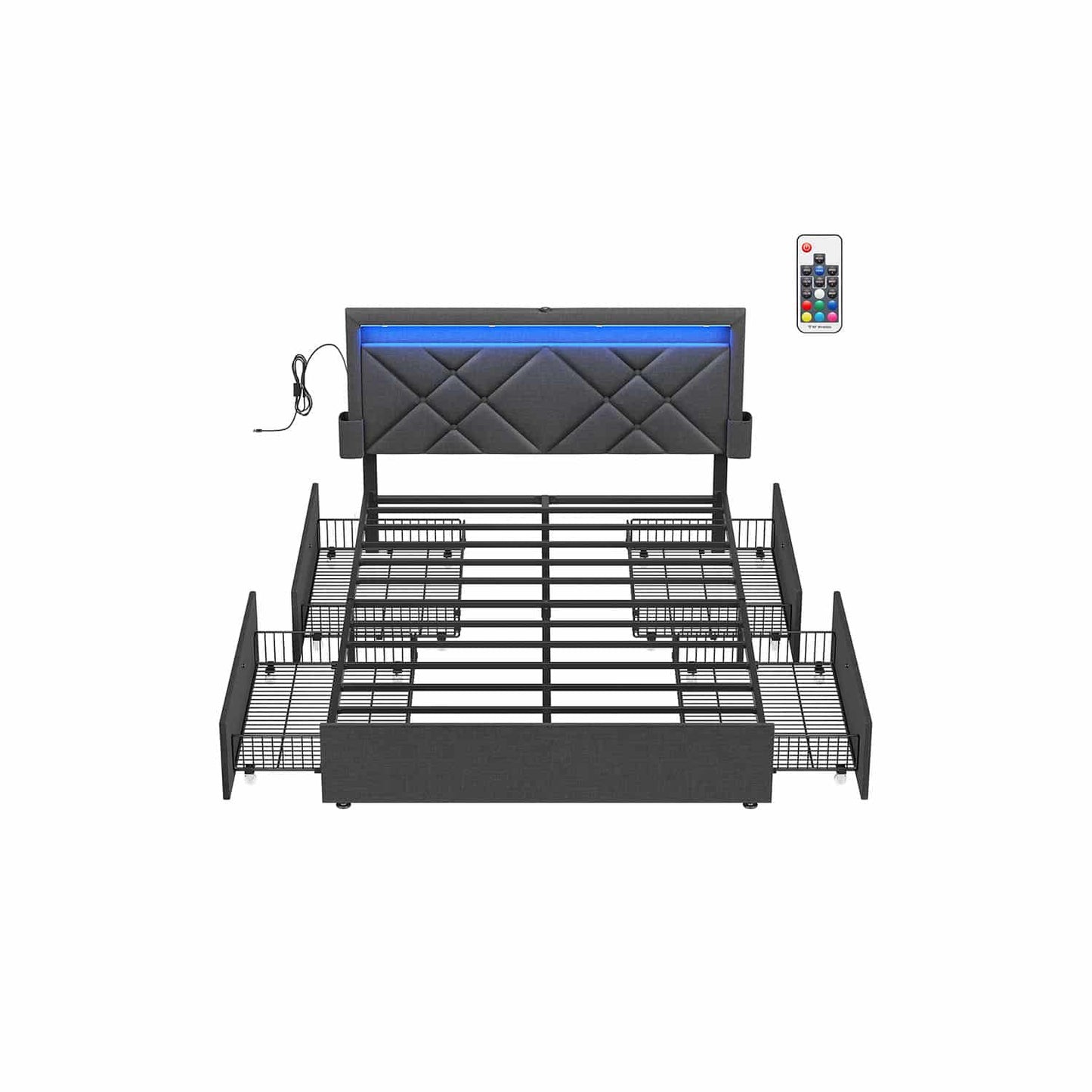 Bett 140 x 200 cm mit Ladestation schiefergrau-mattschwarz