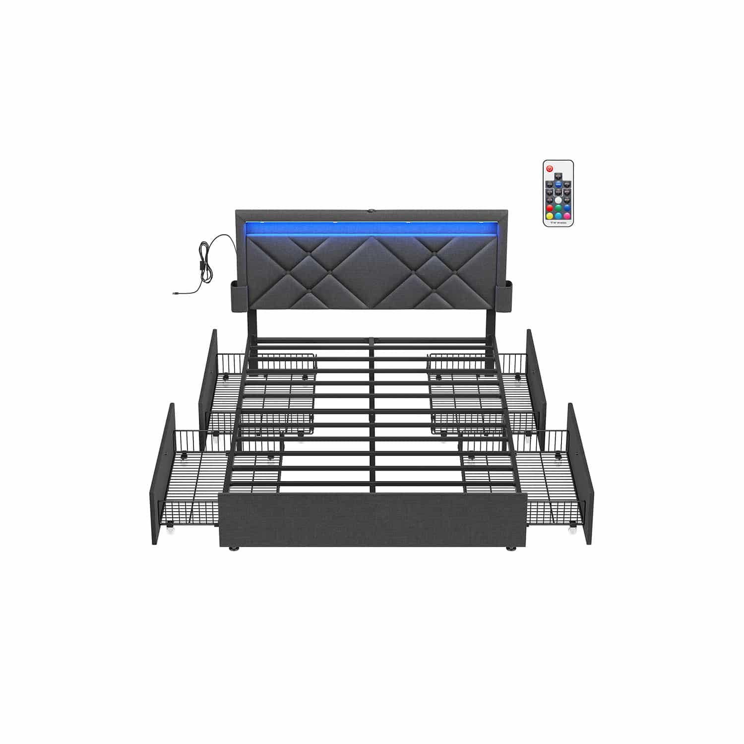 Bett 140 x 200 cm mit Ladestation schiefergrau-mattschwarz