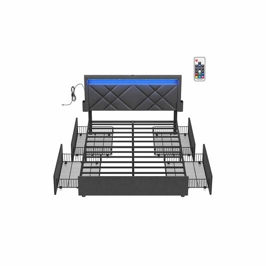 Bett 140 x 200 cm mit Ladestation schiefergrau-mattschwarz