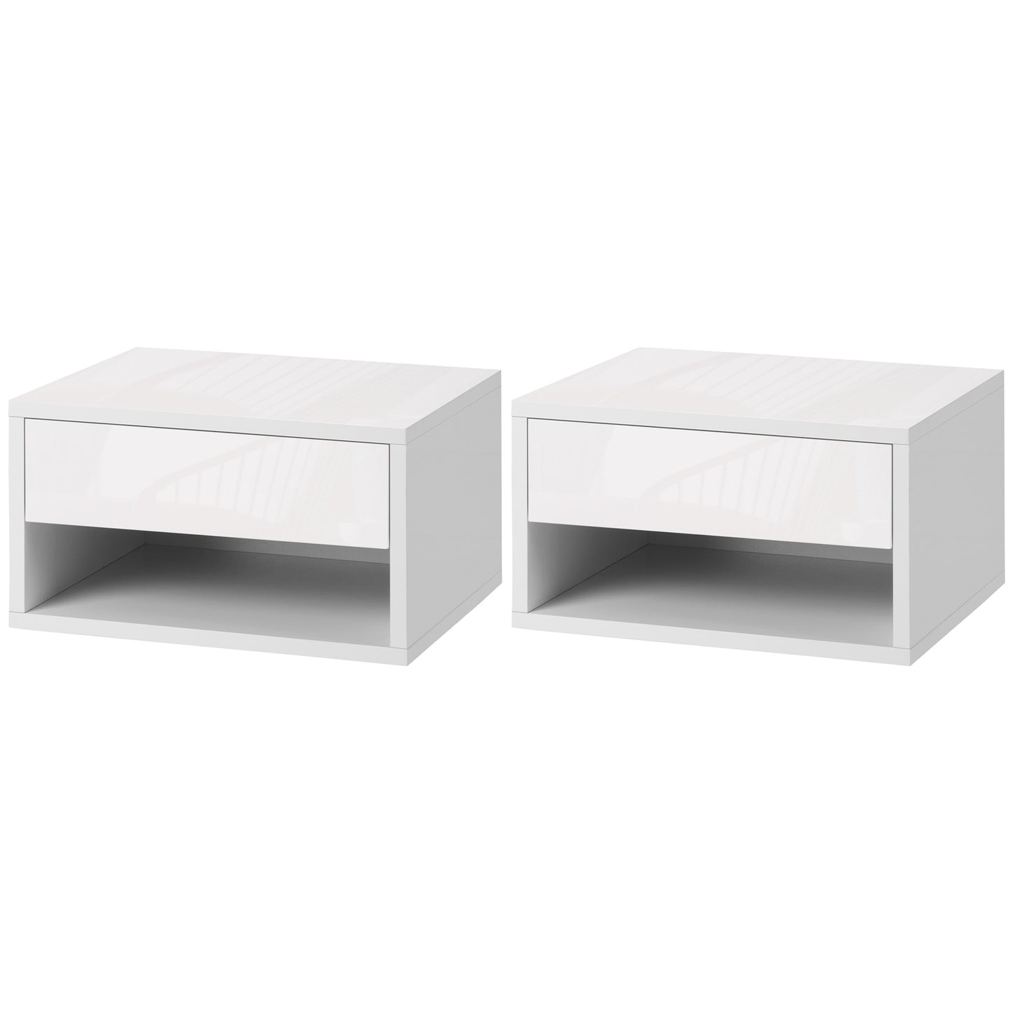 HOMCOM Set aus 2 Wand-Nachttischen Nachttisch - ausziehbare Schublade, Fach, Regal - Holz in Weiß, Maße 37B x 32T x 21H cm   Aosom