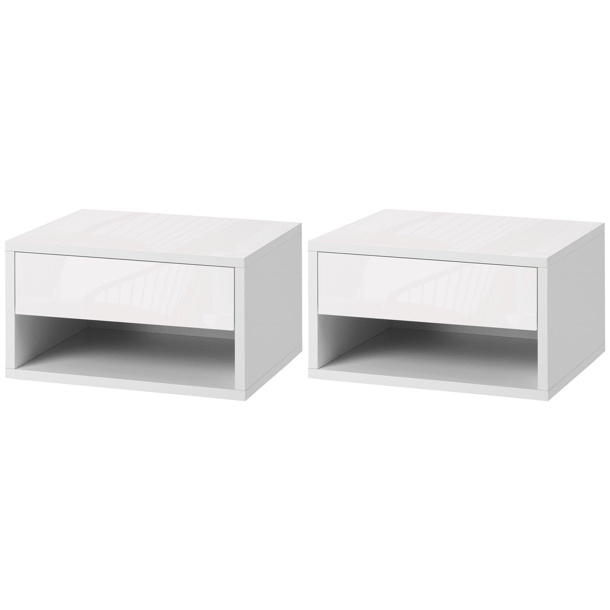 HOMCOM Set aus 2 Wand-Nachttischen Nachttisch - ausziehbare Schublade, Fach, Regal - Holz in Weiß, Maße 37B x 32T x 21H cm   Aosom
