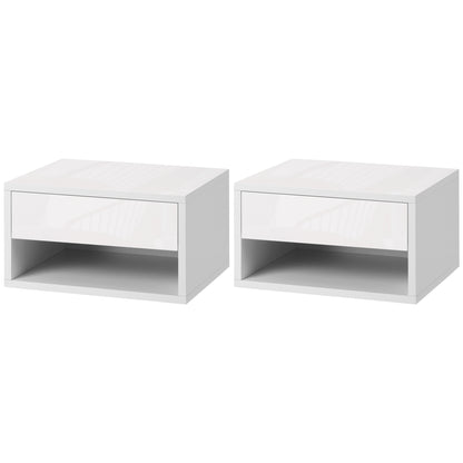 HOMCOM Set aus 2 Wand-Nachttischen Nachttisch - ausziehbare Schublade, Fach, Regal - Holz in Weiß, Maße 37B x 32T x 21H cm   Aosom