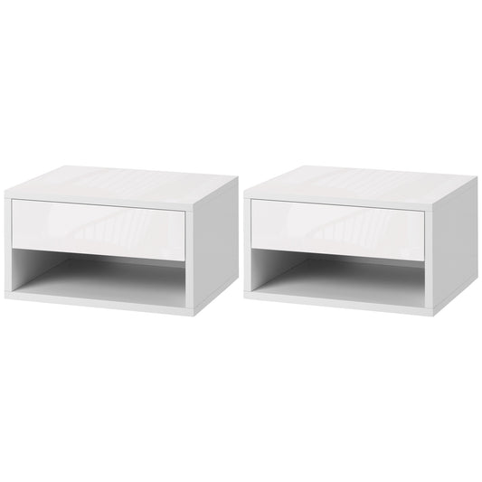 HOMCOM Set aus 2 Wand-Nachttischen Nachttisch - ausziehbare Schublade, Fach, Regal - Holz in Weiß, Maße 37B x 32T x 21H cm   Aosom