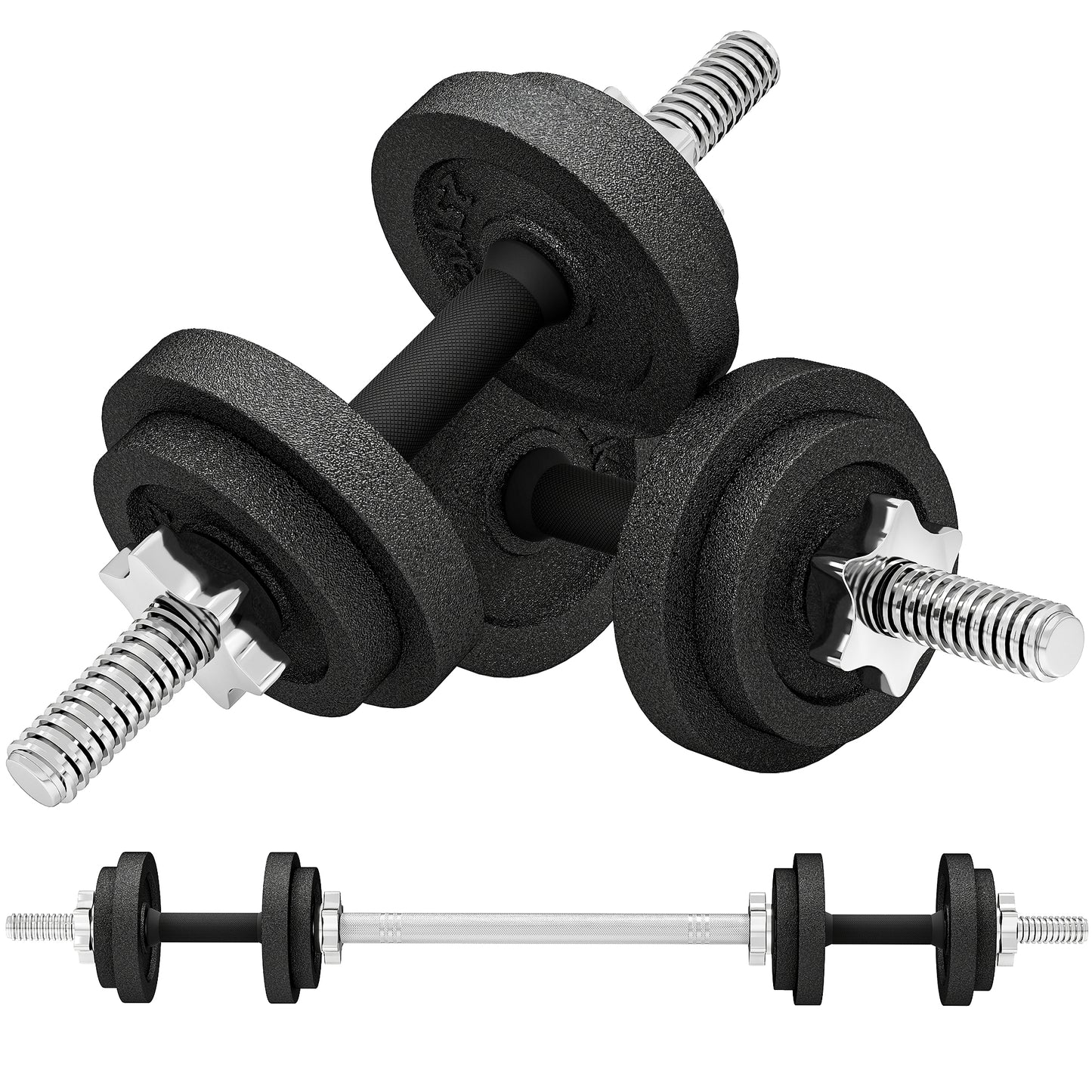 SPORTNOW Verstellbares Hantelset, 2-in-1, 20 kg, Gewicht-Set mit gerader Verbindungsstange und rutschfesten Griffen, Hanteln und Gewichte für Männer und Frauen, Fitness, Heim-Fitnessstudio   Aosom