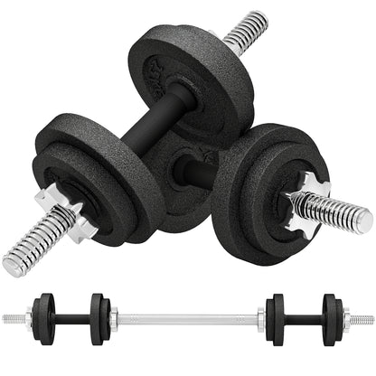 SPORTNOW Verstellbares Hantelset, 2-in-1, 20 kg, Gewicht-Set mit gerader Verbindungsstange und rutschfesten Griffen, Hanteln und Gewichte für Männer und Frauen, Fitness, Heim-Fitnessstudio   Aosom