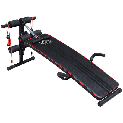 HOMCOM Bauchtrainer Trainingsbank Sit Up Bank Widerstandsbänder verstellbar bis 120kg 37,5x55,5x50-68cm   Aosom
