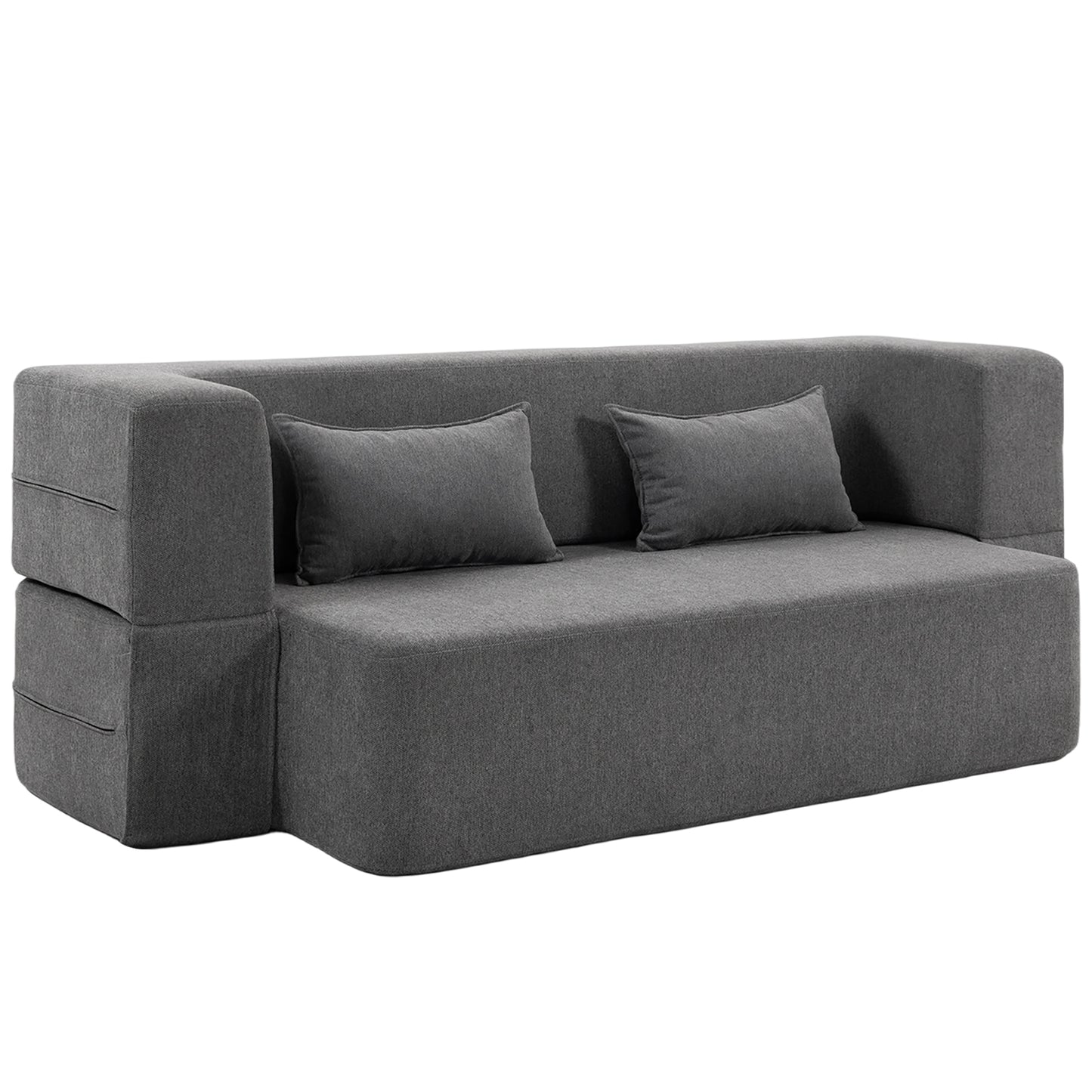 HOMCOM 2-Sitzer-Schlafsofa Bodensofa, Schlafcouch mit breiten Armlehnen, 2 Kissen und hochdichtem Schaumstoff, weiches Chenille für Wohnzimmer 360 kg Belastbarkeit, Grau   Aosom