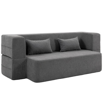 HOMCOM 2-Sitzer-Schlafsofa Bodensofa, Schlafcouch mit breiten Armlehnen, 2 Kissen und hochdichtem Schaumstoff, weiches Chenille für Wohnzimmer 360 kg Belastbarkeit, Grau   Aosom