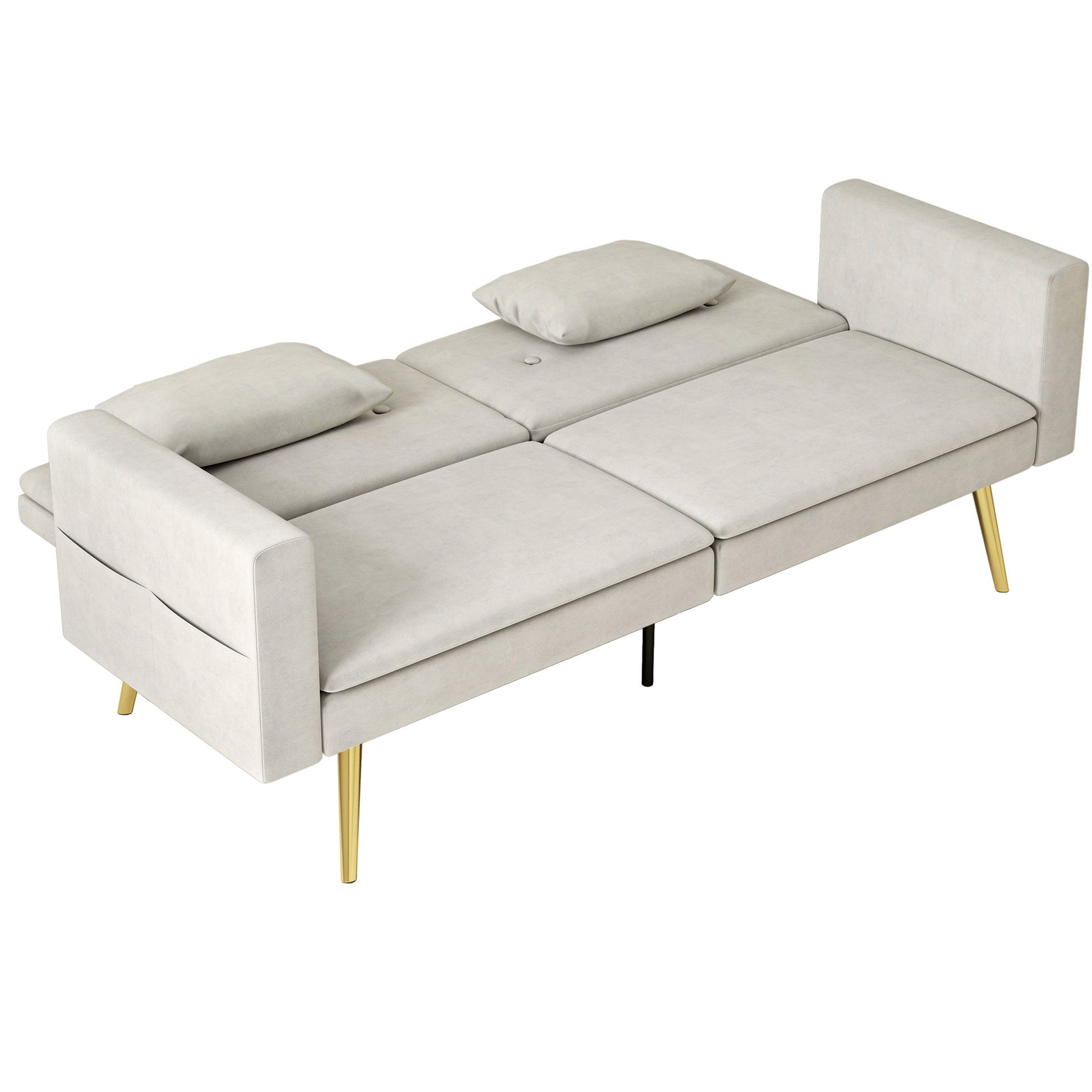 HOMCOM Schlafsofa, Schlafcouch mit Verstellbar Rückenlehne, Seitentasche, Gepolstert 2er-Sofa mit Schlaffunktion, Kissen, für Wohnzimmer, Schlafzimmer, Beige   Aosom