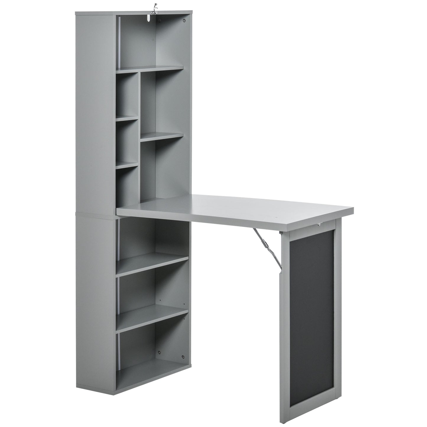 HOMCOM Klappbarer Schreibtisch Esstisch mit 6 Fächern Bücherregal und 3 Regalen, Computertisch Bürotisch E1 Spanplatte Metallrahmen Dunkelgrau 98x51x153 cm   Aosom.de