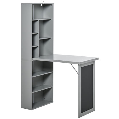 HOMCOM Klappbarer Schreibtisch Esstisch mit 6 Fächern Bücherregal und 3 Regalen, Computertisch Bürotisch E1 Spanplatte Metallrahmen Dunkelgrau 98x51x153 cm   Aosom.de