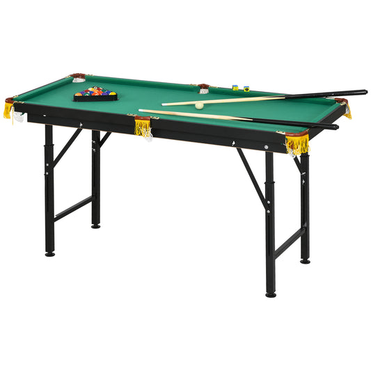 SPORTNOW Billardtisch klappbar 4,6ft 140 x 60 x 55-75 cm Tischbillard mit Zubehör 2 Queues 16 Kugeln für Jugendliche Erwachsene Grün   Aosom.de