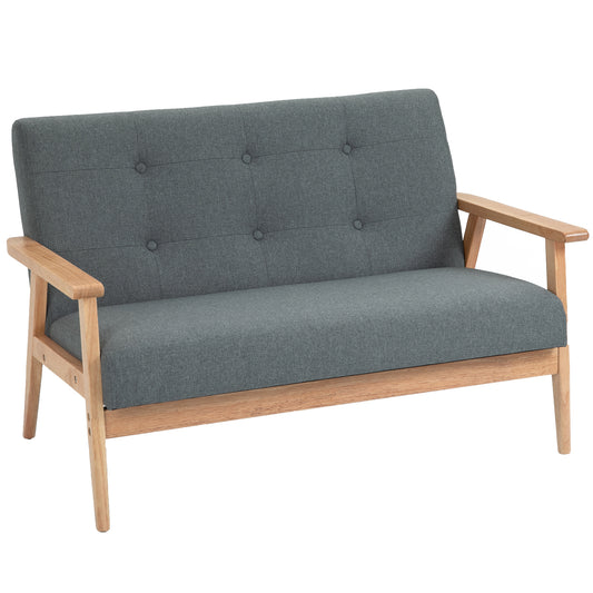 HOMCOM Doppelsofa Loveseat 2-Sitzer mit Polsterung kompaktes Design aus Leinen und Gummiholz Grau 115x66,5x73cm für Wohnzimmer   Aosom.de