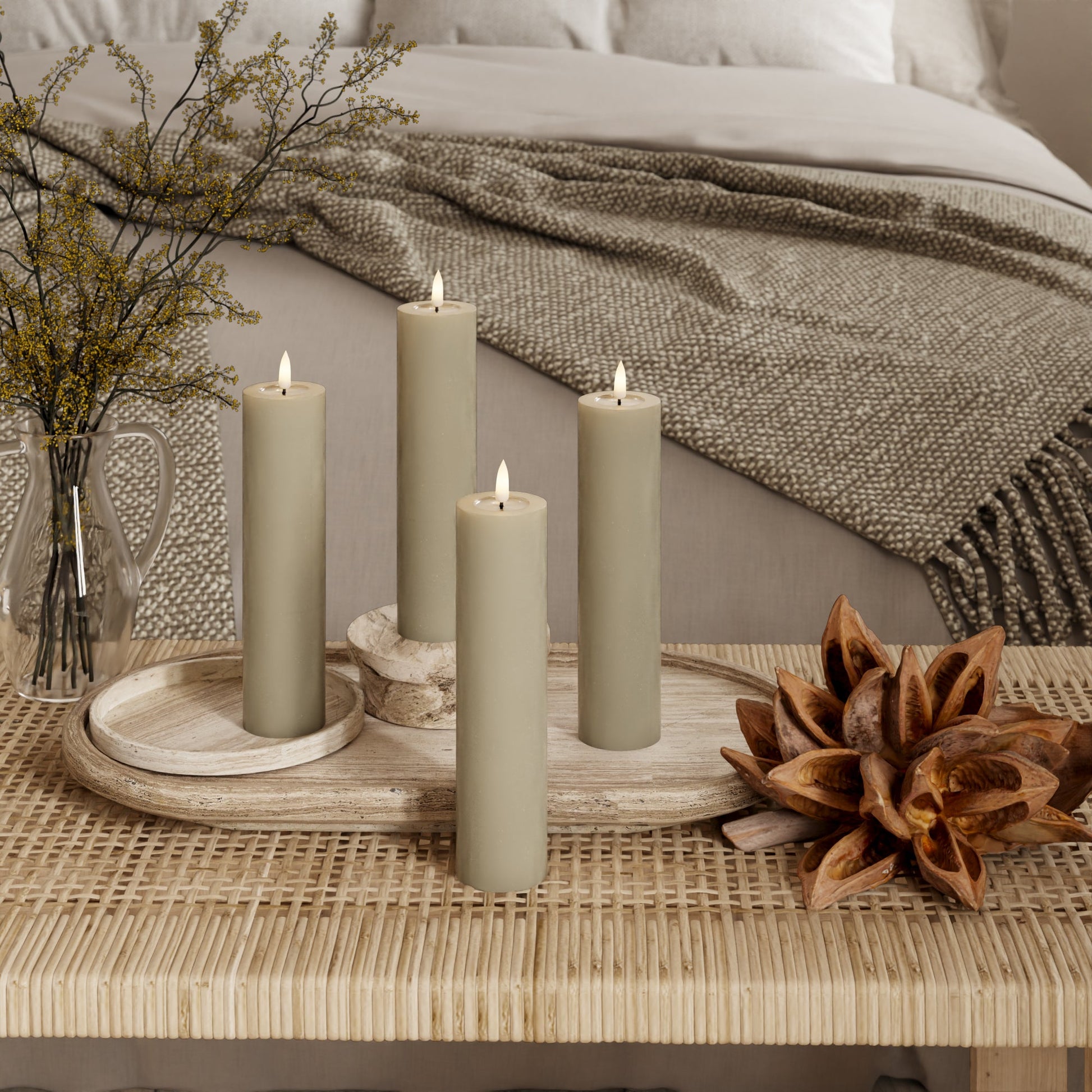LED-Blockkerzen Ø 5 x 20 cm Sand – 4 Stück