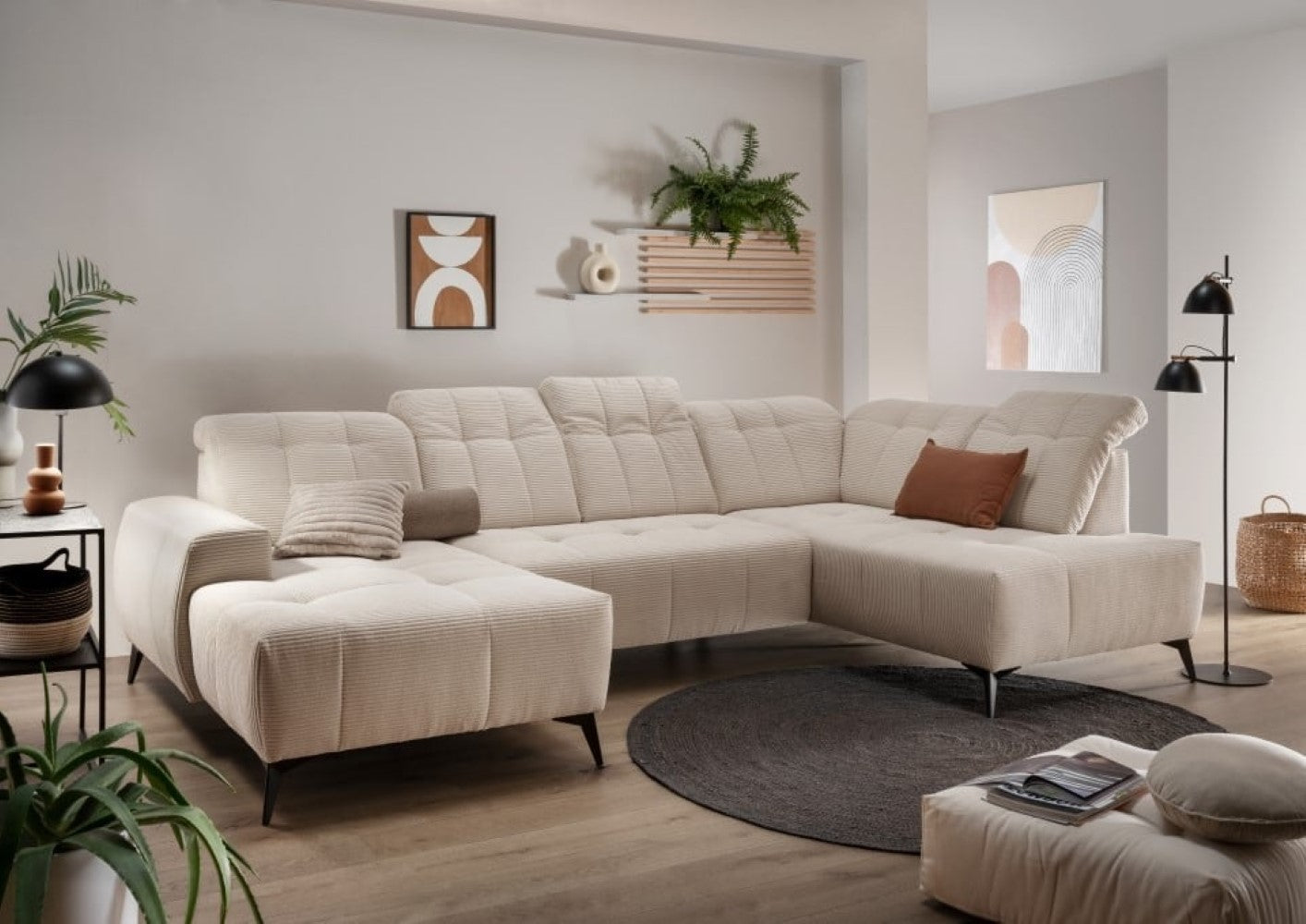 Cord Sofa beige mit Elektrofunktion: Sano