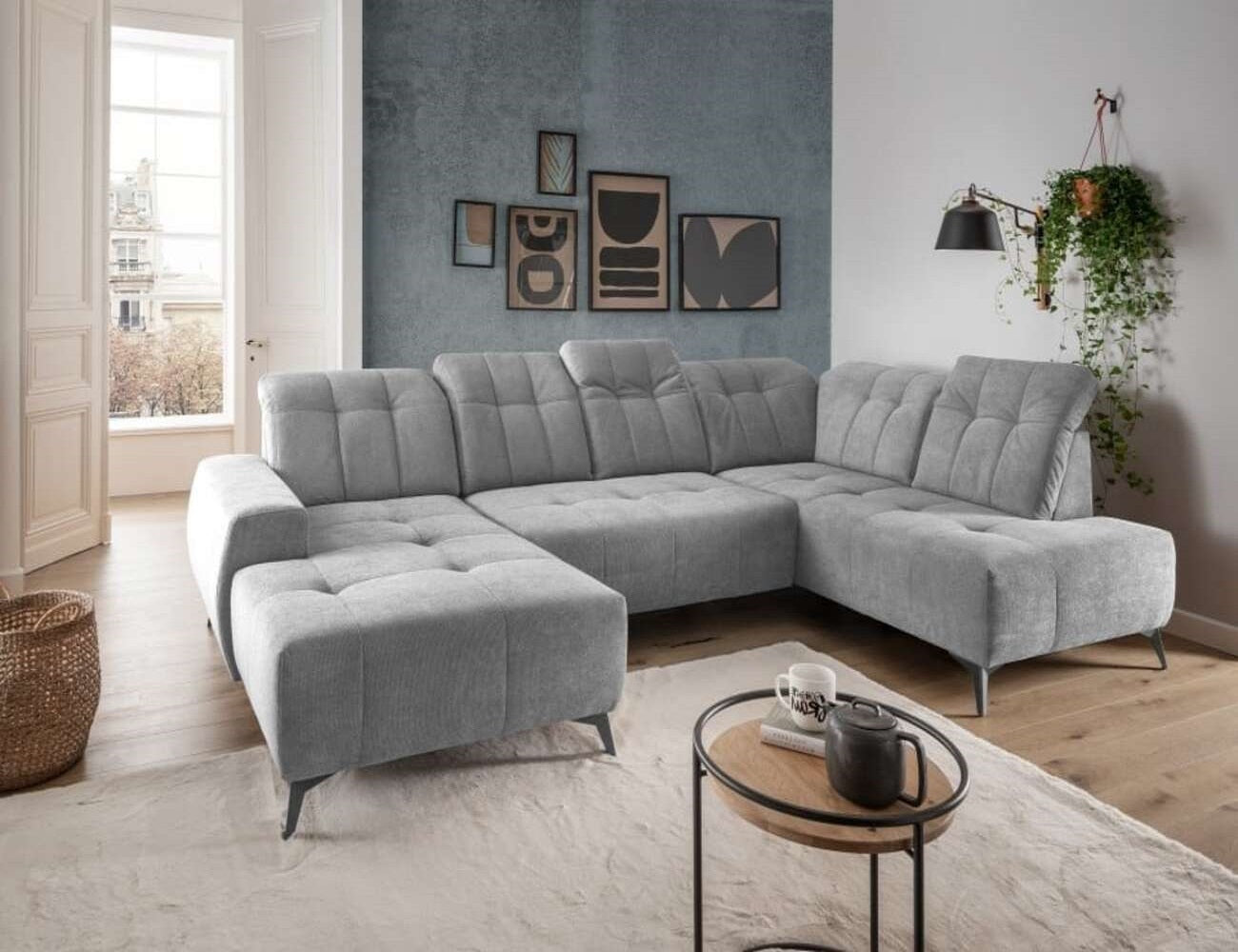 Wohnlandschaft U Form grau - Elektrofunktion - Sano